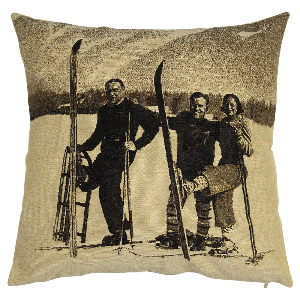 Gobelin Kissen - Sepia Ski 3 Skifahrer