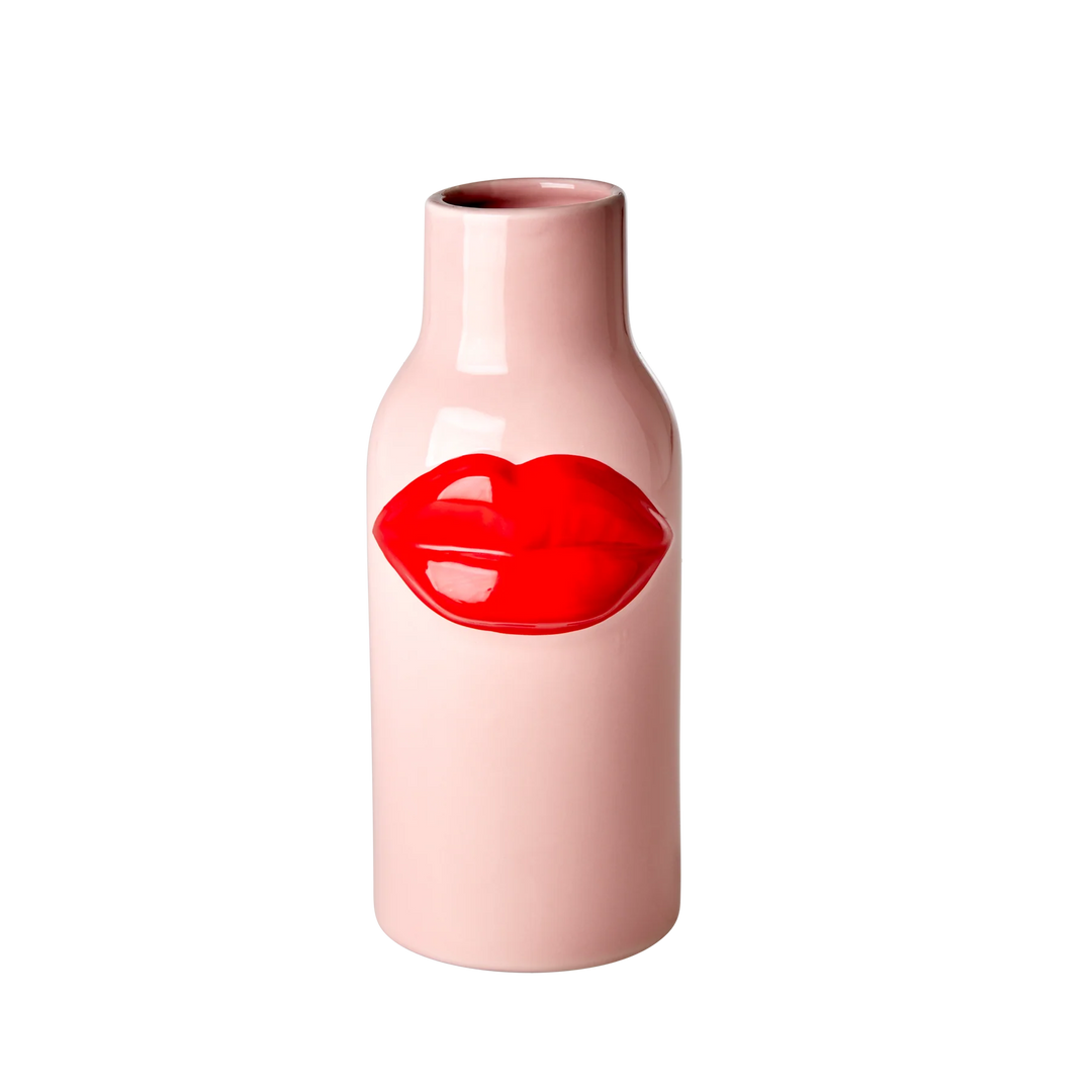 Keramikvase mit roten Lippen – groß