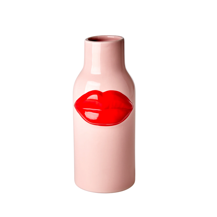 Keramikvase mit roten Lippen – groß